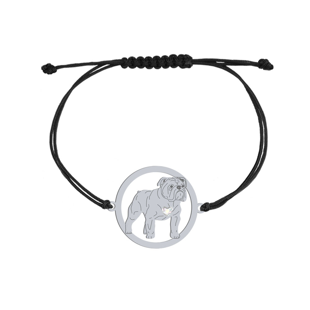 Silver American Bulldog engraved string bracelet - MEJK Jewellery