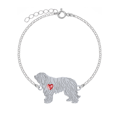 Silver South Russian Shepherd Dog engraved bracelet with a heart - MEJK Jewellery