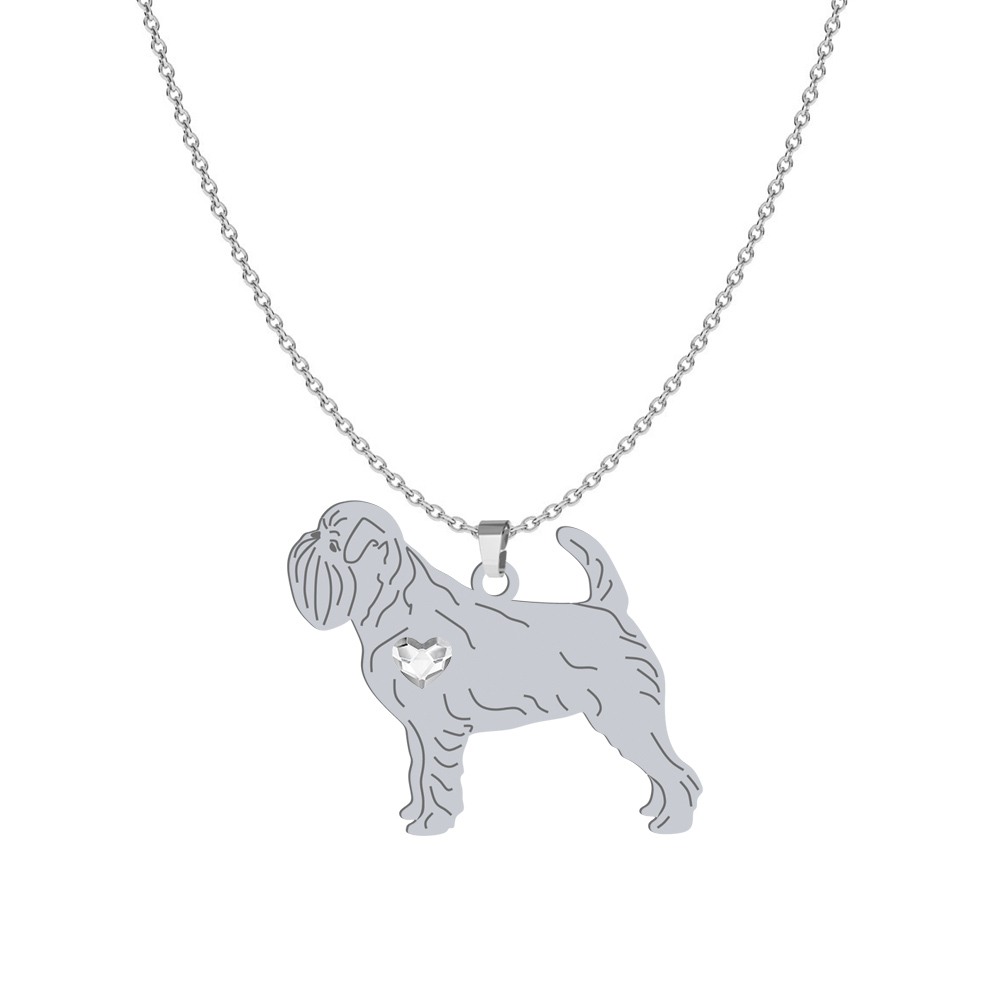 Silver Belgian Griffon necklace with a heart, FREE ENGRAVING - MEJK Jewellery