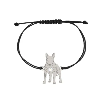 Silver Bull Terrier string bracelet with a heart, FREE ENGRAVING - MEJK Jewellery 