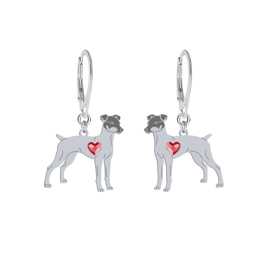 Kolczyki z sercem psem Terrier Japoński srebro GRAWER GRATIS - MEJK Jewellery
