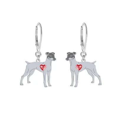 Kolczyki z sercem psem Terrier Japoński srebro GRAWER GRATIS - MEJK Jewellery