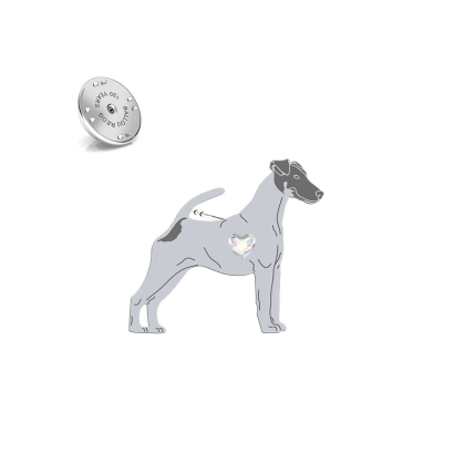 Silver Smooth Fox Terrier pin with a heart - MEJK Jewellery