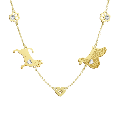 Silver Short-haired Chihuahua & American Cocker Spaniel necklace with a heart, FREE ENGRAVING - MEJK Jewellery