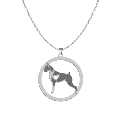 Silver German Boxer engraved necklace with a heart - MEJK Jewellery