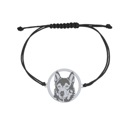 Bransoletka z psem West Siberian Laika srebro sznurek GRAWER GRATIS - MEJK Jewellery