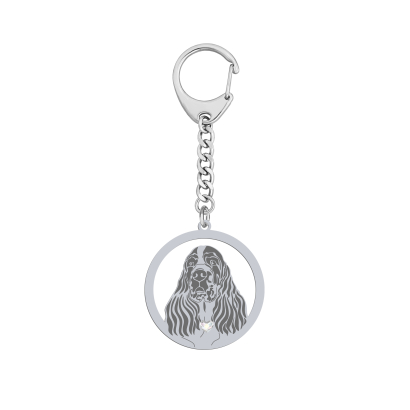 Silver English Springer Spaniel keyring with a heart, FREE ENGRAVING - MEJK Jewellery