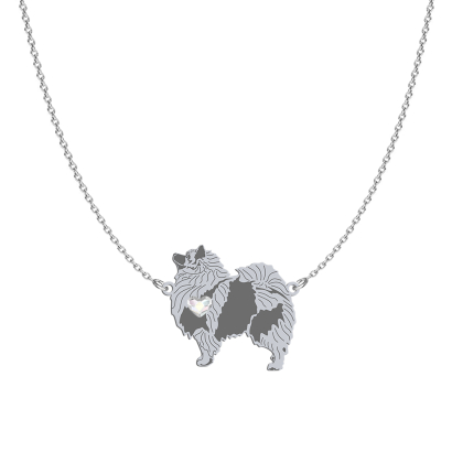 Silver Wolf Spitz  engraved necklace with a heart - MEJK Jewellery