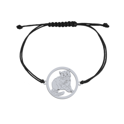Silver British Shorthair Cat string bracelet, FREE ENGRAVING - MEJK Jewellery