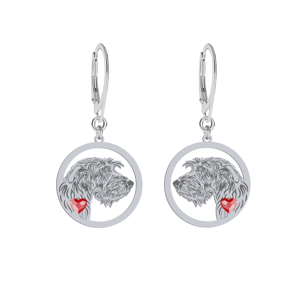Silver  Irish Wolfhound  engraved earrings with a heart - MEJK Jewellery