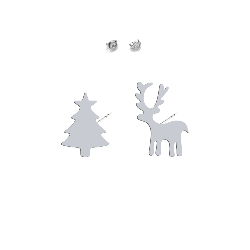 Kolczyki Renifer i Choinka srebro pozłacane platynowane Boże Narodzenie