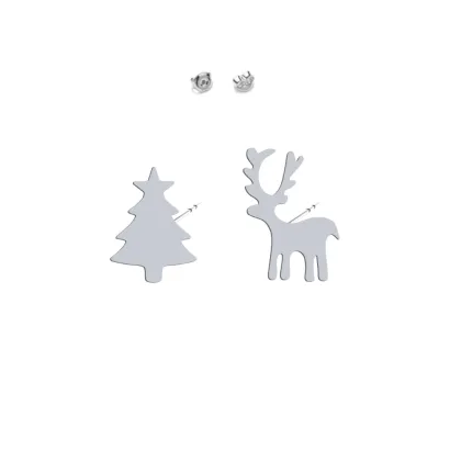 Kolczyki Renifer i Choinka srebro Boże Narodzenie