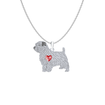 Silver Norfolk terrier engraved necklace with a heart - MEJK Jewellery
