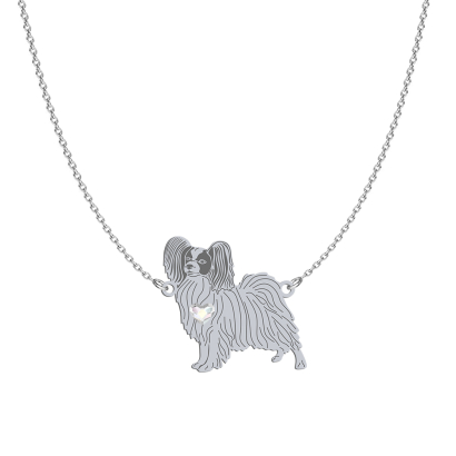 Naszyjnik z sercem psem Papillon srebro GRAWER GRATIS - MEJK Jewellery