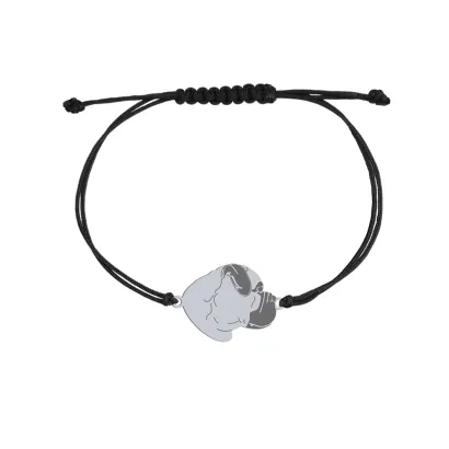 Bransoletka z psem Bullmastiff srebro sznurek GRAWER GRATIS - MEJK Jewellery