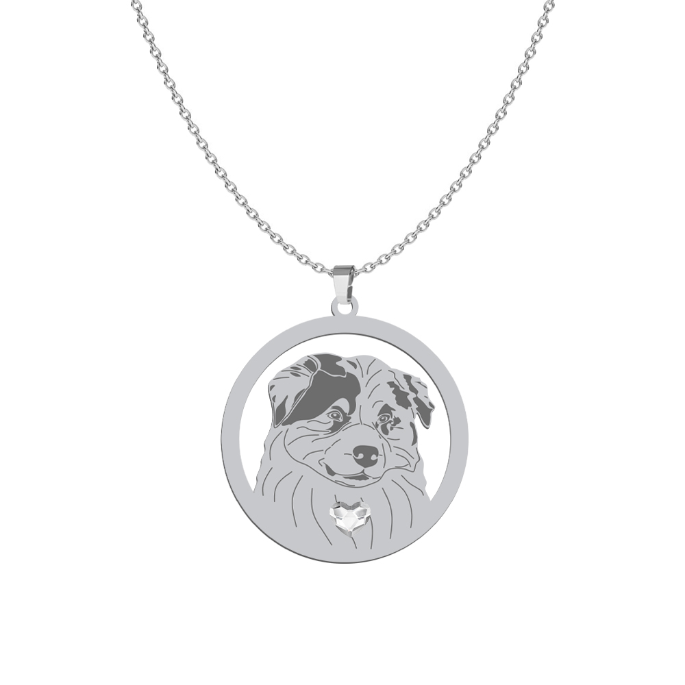 Silver Australian Shepherd necklace with a heart, FREE ENGRAVING - MEJK Jewellery