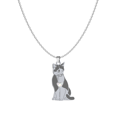 Silver Tuxedo Cat necklace, FREE ENGRAVING - MEJK Jewellery