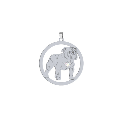 Silver English Bulldog pendant with a heart, FREE ENGRAVING - MEJK Jewellery