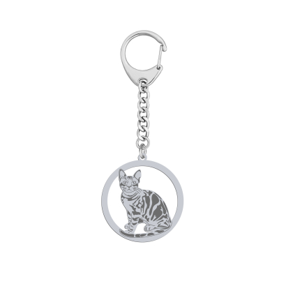 Silver Bengal Cat keyring with, FREE ENGRAVING - MEJK Jewellery