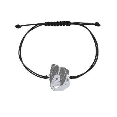 Silver Border Collie string bracelet with a heart, FREE ENGRAVING - MEJK Jewellery