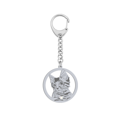Silver Siberian Cat keyring with a heart, FREE ENGRAVING - MEJK Jewellery