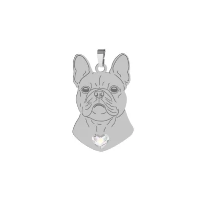 Silver French Bulldog engraved pendant with a heart - MEJK Jewellery