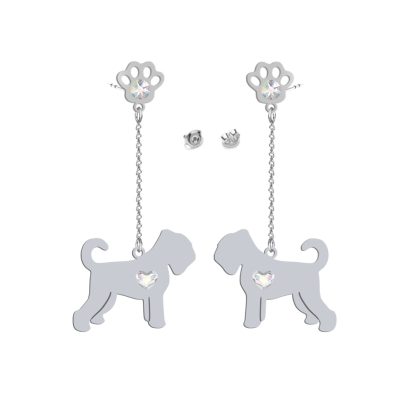 Silver Black Russian Terrier engraved earrings with a heart - MEJK Jewellery