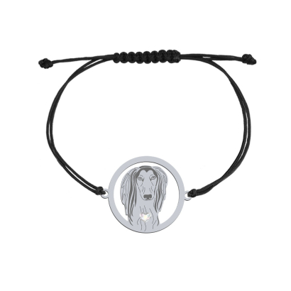 Bransoletka z psem sercem Chart Perski Saluki srebro sznurek GRAWER GRATIS - MEJK Jewellery