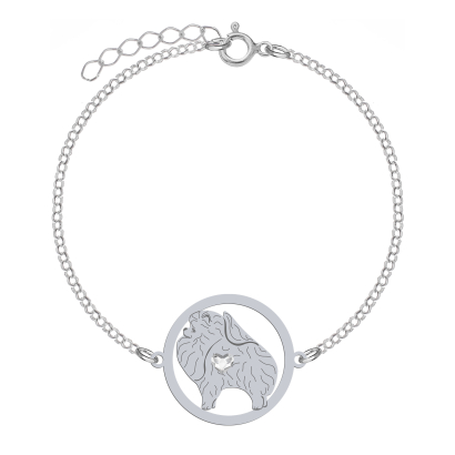 Silver Pomeranian engraved bracelet with a heart - MEJK Jewellery