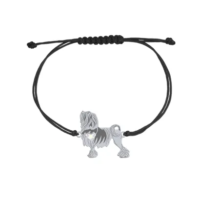 Bransoletka z psem sercem Lowchen srebro sznurek GRAWER GRATIS - MEJK Jewellery