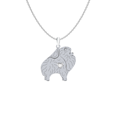 Silver Pomeranian engraved necklace with a heart - MEJK Jewellery