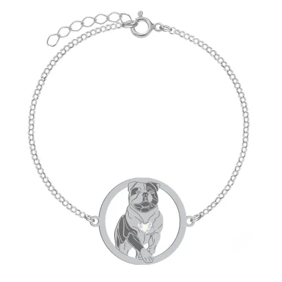 Bransoletka z psem grawerem American Bulldog srebro - MEJK Jewellery
