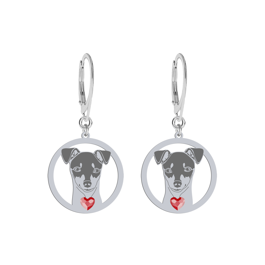 Silver Japanese Terrier engraved earrings with a heart - MEJK Jewellery