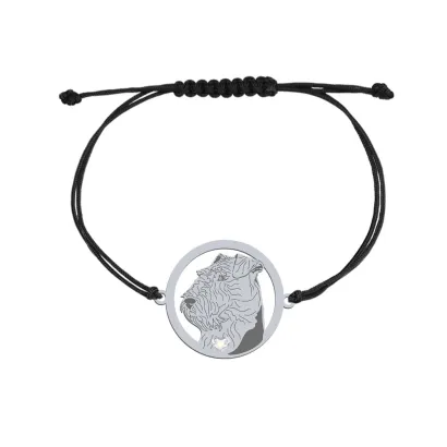 SilverWelsh Terrier engraved string bracelet with a heart - MEJK Jewellery