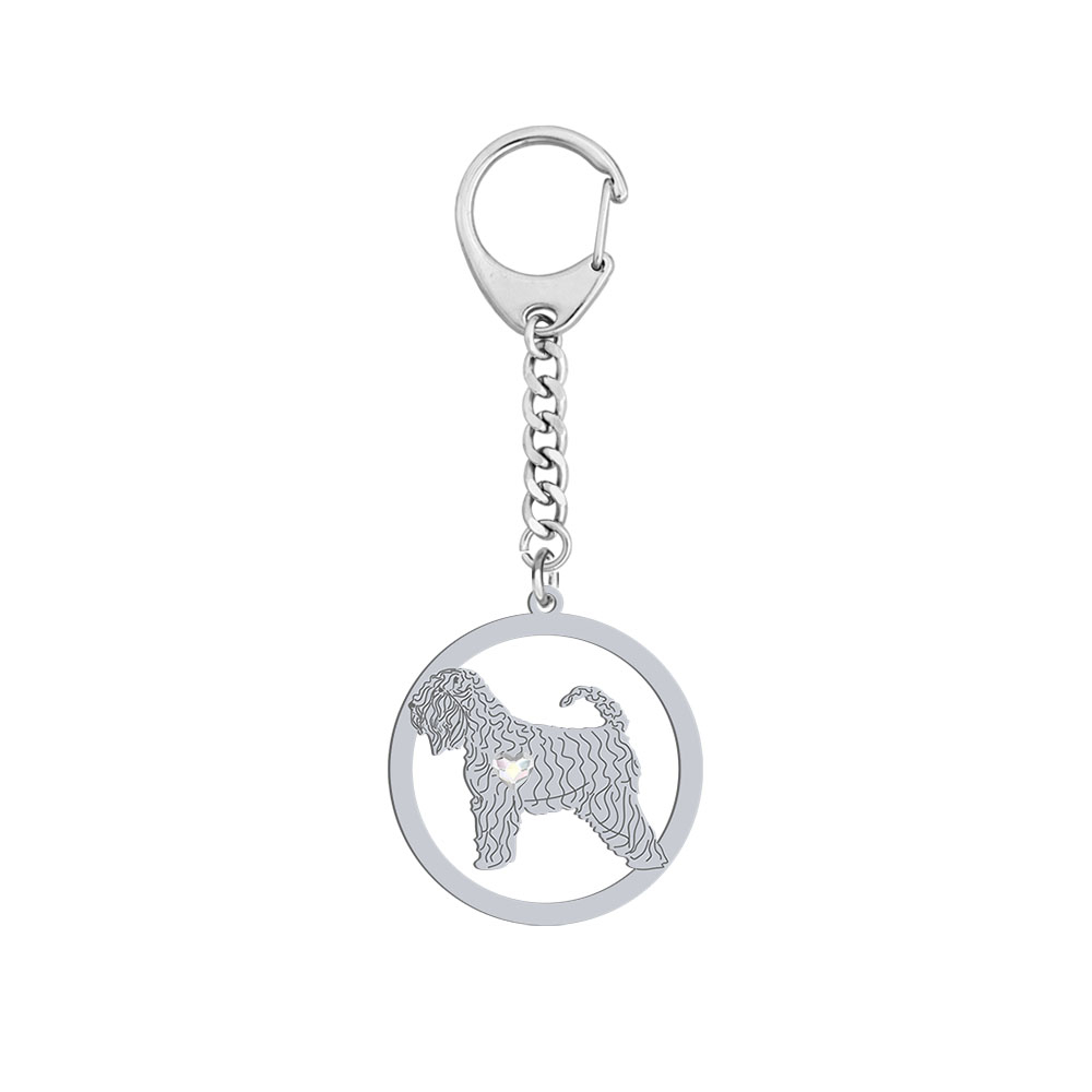 Silver Irish Soft-coated Wheaten Terrier keyring with a heart, FREE ENGRAVING - MEJK Jewellery