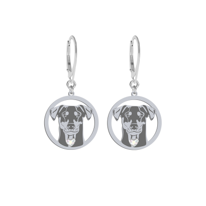 Silver German Pinscher earrings with a heart, FREE ENGRAVING - MEJK Jewellery