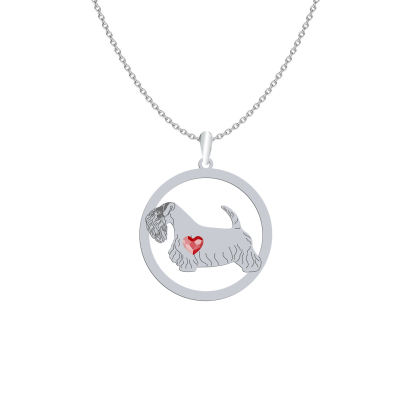 Silver Sealyham Terrier engraved necklace with a heart - MEJK Jewellery