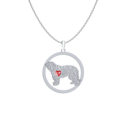Silver South Russian Shepherd Dog engraved necklace with a heart - MEJK Jewellery