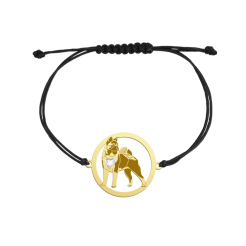 Bransoletka Pozłacana z psem American Akita sznurek GRAWER GRATIS - MEJK Jewellery