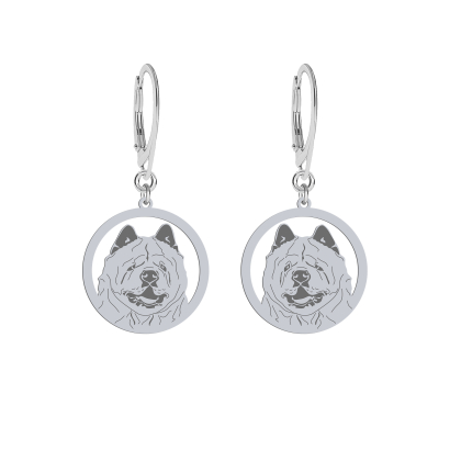 Silver Chow chow Soft engraved earrings with a heart - MEJK Jewellery