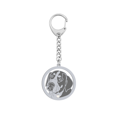 Silver Greater Swiss Mountain Dog engraved keyring with a heart - MEJK Jewellery