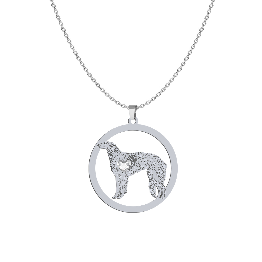 Silver Borzoj necklace with a heart, FREE ENGRAVING - MEJK Jewellery